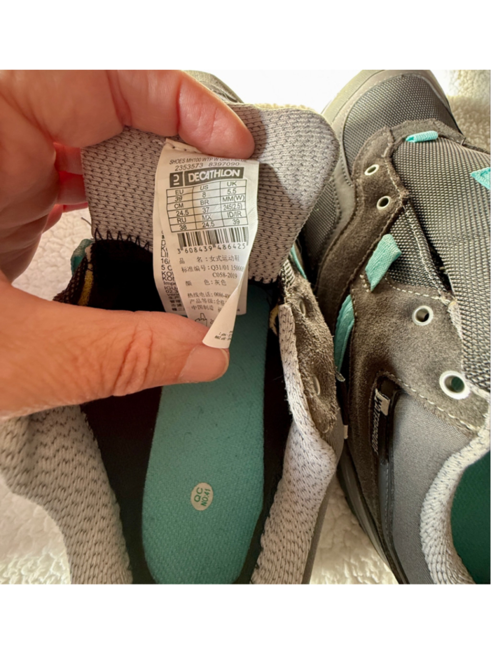 Women's Quechua Waterproof Athletic Shoes Grey Blue Size 8 - Picture 10 of 12